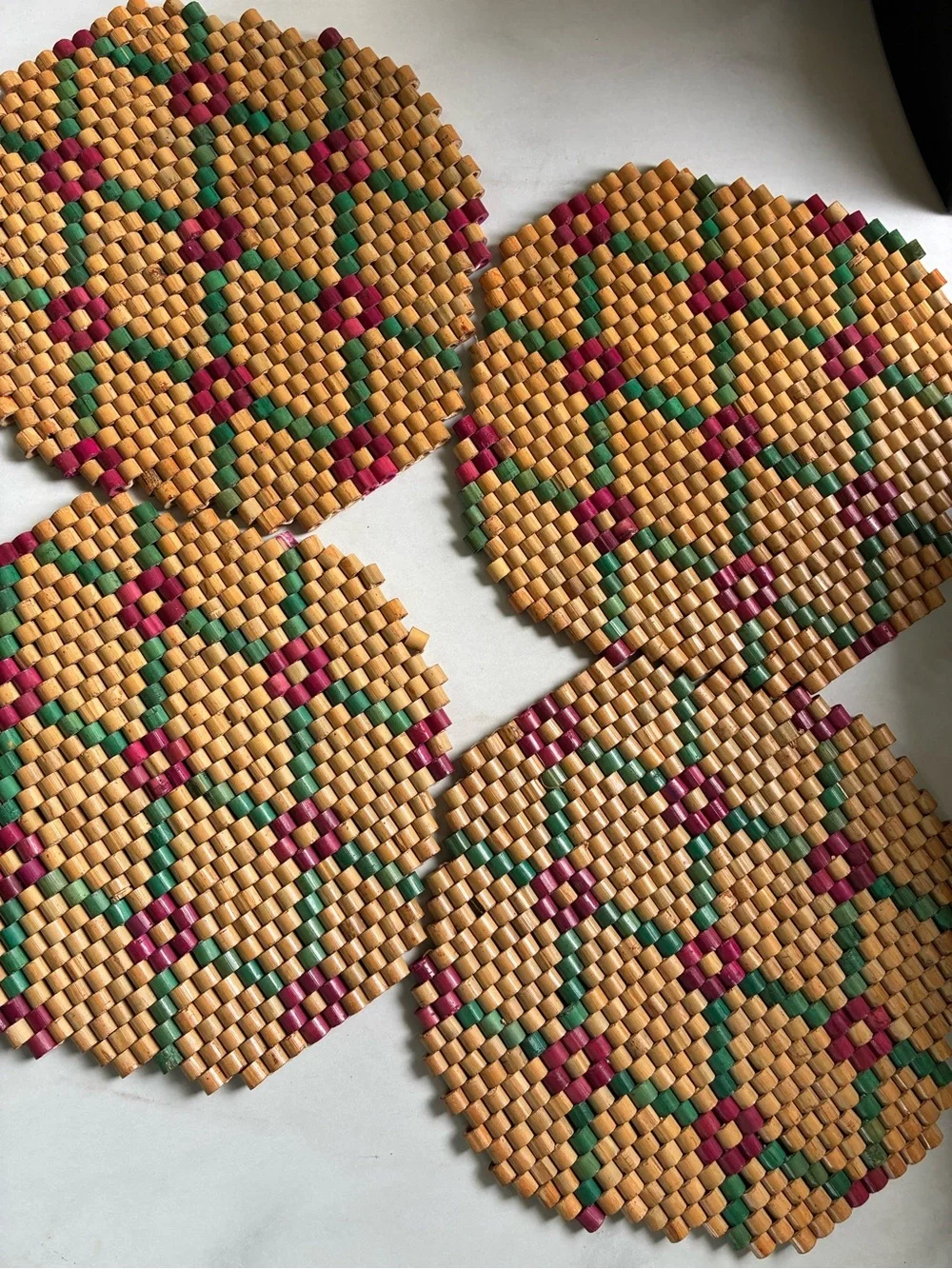 Vintage Wooden Bead Trivets, Set of 4